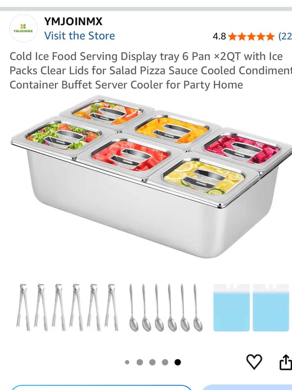 Cold Ice Food Serving Display Tray, Yakumi Style Tray 6 Pan ×2QT